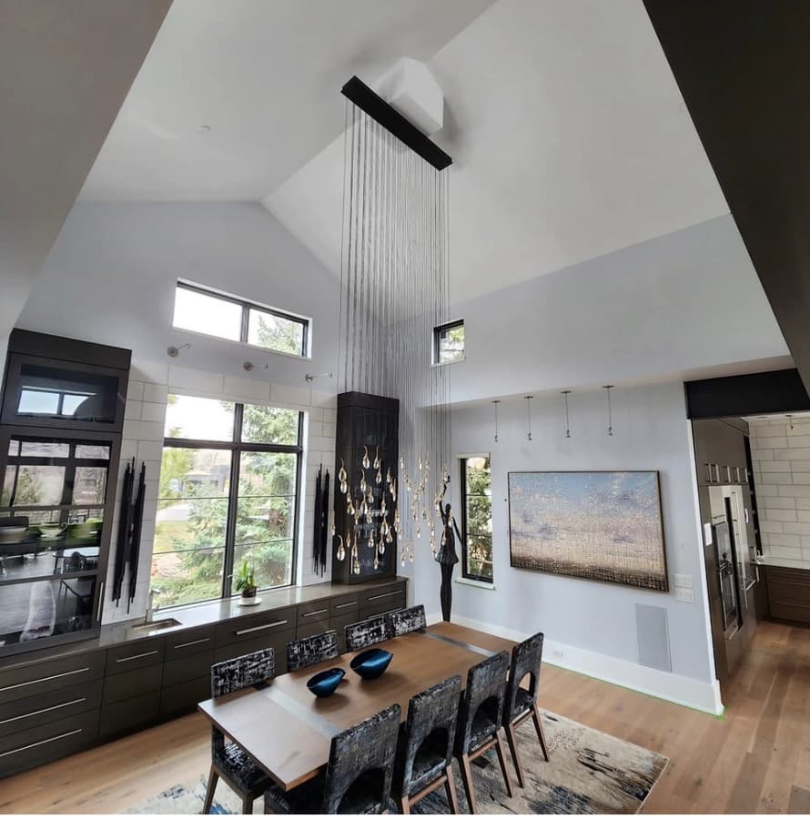Two-story cascading dining fixture install